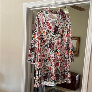 Pink and Red V-Neck Long Sleeve Sundress